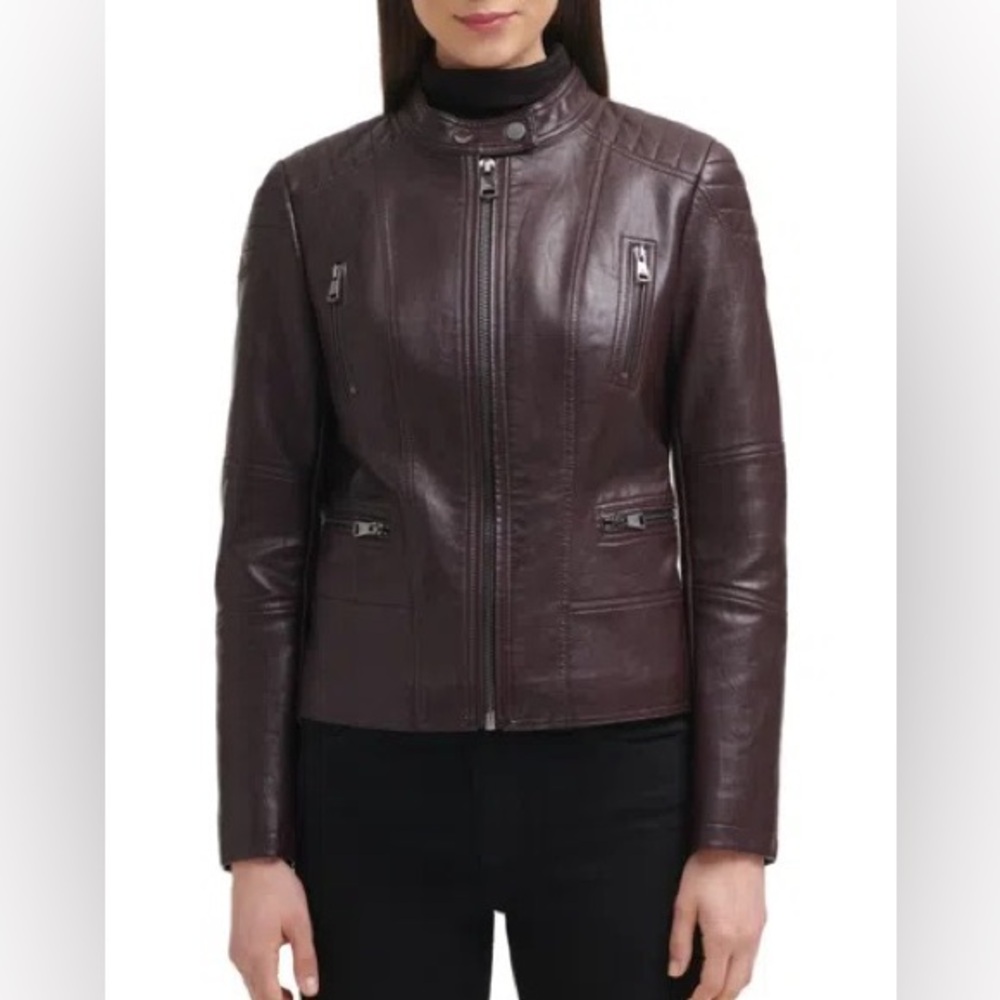 MOTO JACKET IN RUM RAISIN/KENNETH COLE